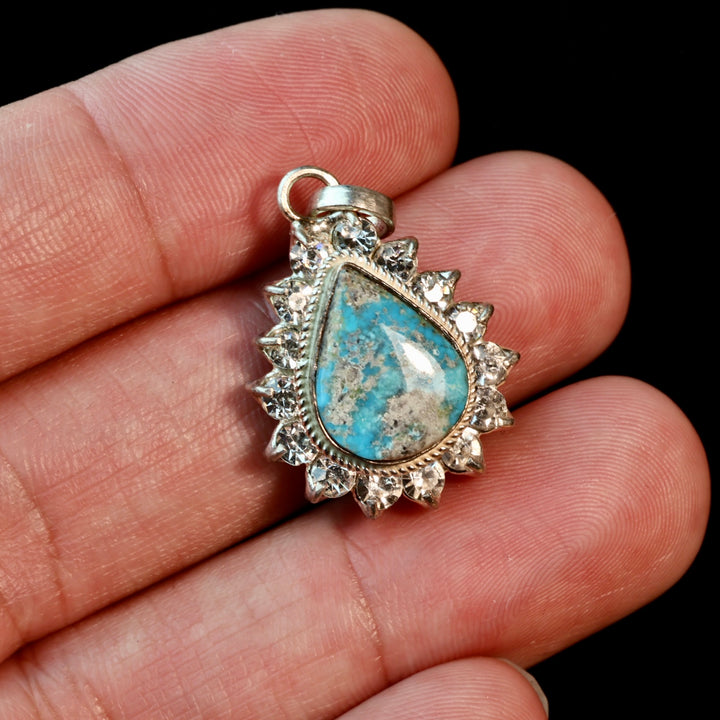Teardrop Blue Neyshabur Turquoise Stone Pendant | Feroza Pendant with Cubic Zirconia - Al Ali Gems
