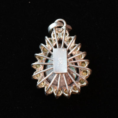 Teardrop Blue and Green Neyshabur Turquoise Stone Pendant | Feroza Pendant with Cubic Zirconia - Al Ali Gems
