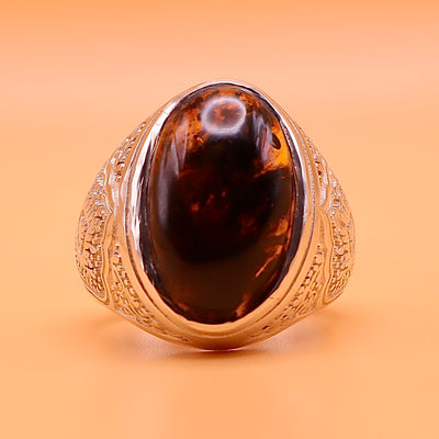Handmade Dark Amber Silver Ring - Kahraman Natural Amber - US Size 11 - AlAliGems