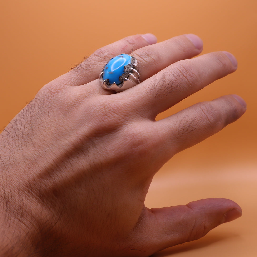 Persian Feroza Turquoise Ring | Sterling Silver Ring for Men - AlAliGems