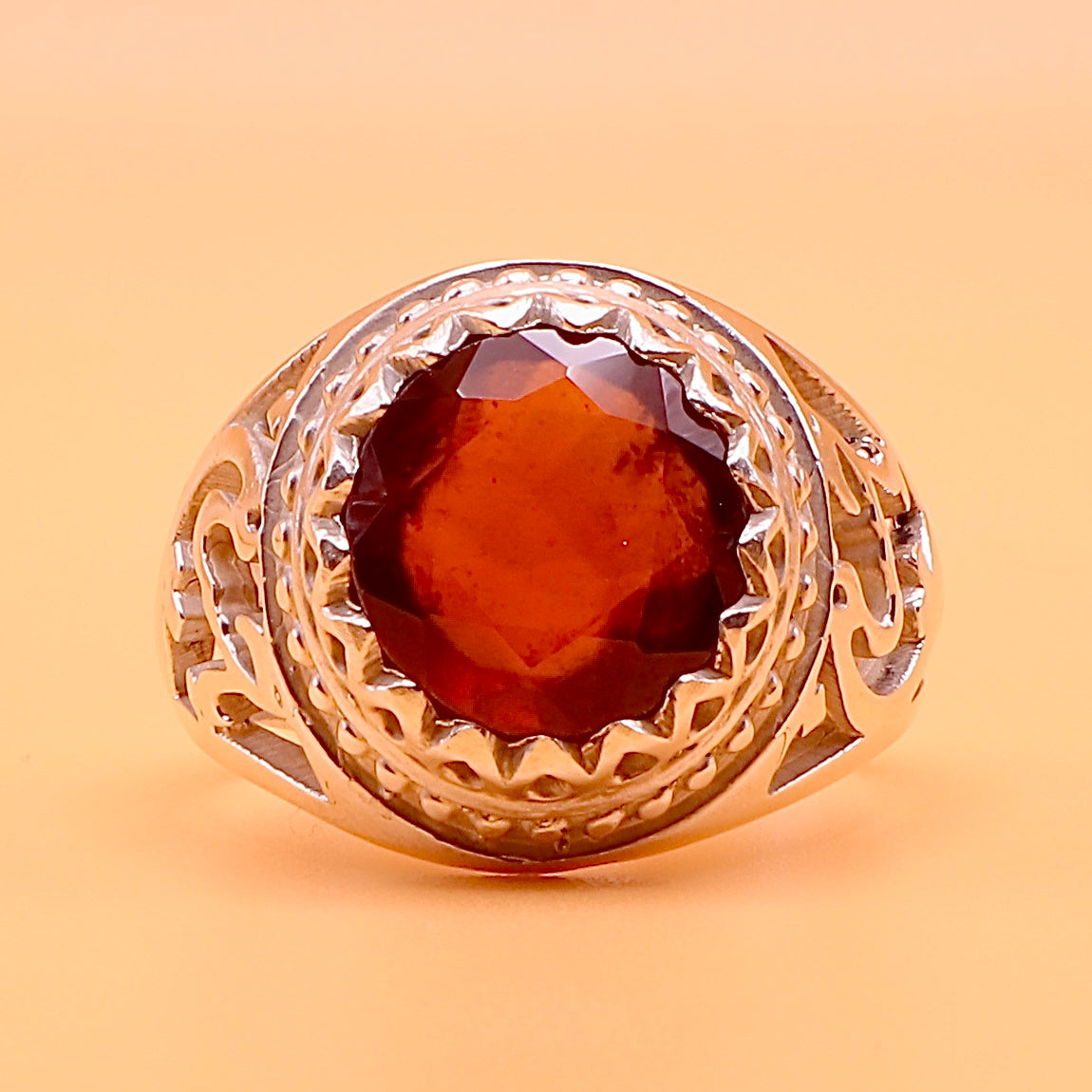 Handmade Yaqoot Silver Ring With Ya Hussain on Each Side | Ruby Stone Ring Unisex - Al Ali Gems