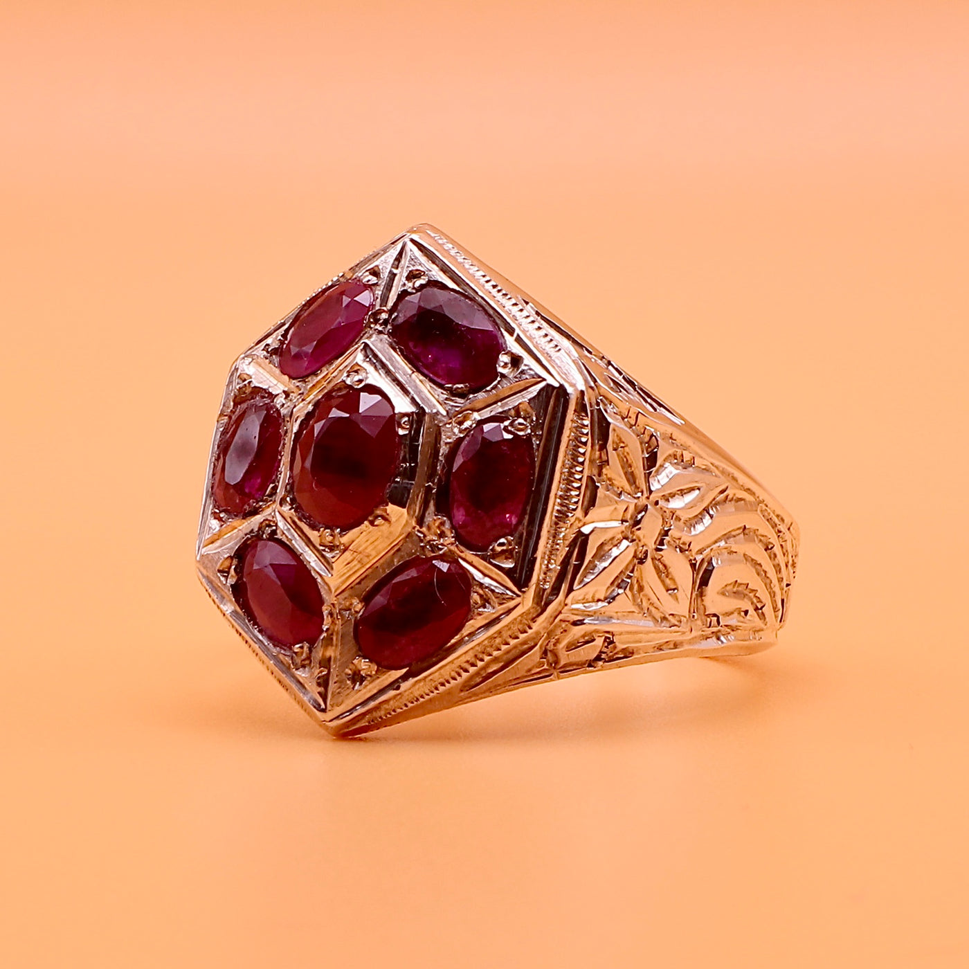 Handmade Persian Yaqoot Ring | Handmade Ring With 7 Natural Ruby Stones | US Size 12 - Al Ali Gems