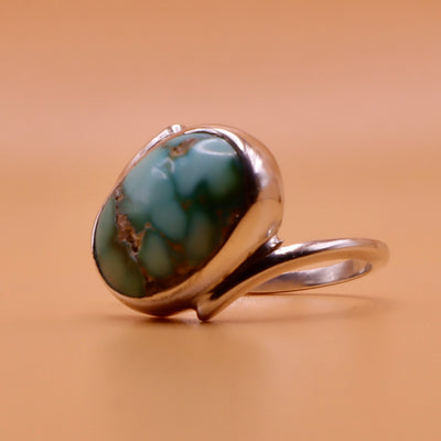 Nishapuri Feroza Ring for Ladies | Genuine Persian Turquoise Sterling Silver Ring with Unisex US Size 7.5 - AlAliGems
