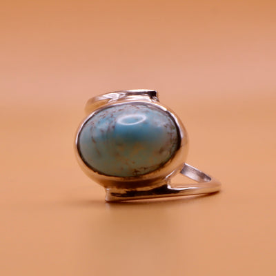 Nishapuri Feroza Ring for Ladies | Genuine Persian Turquoise Sterling Silver Ring with Unisex US Size 8 - AlAliGems