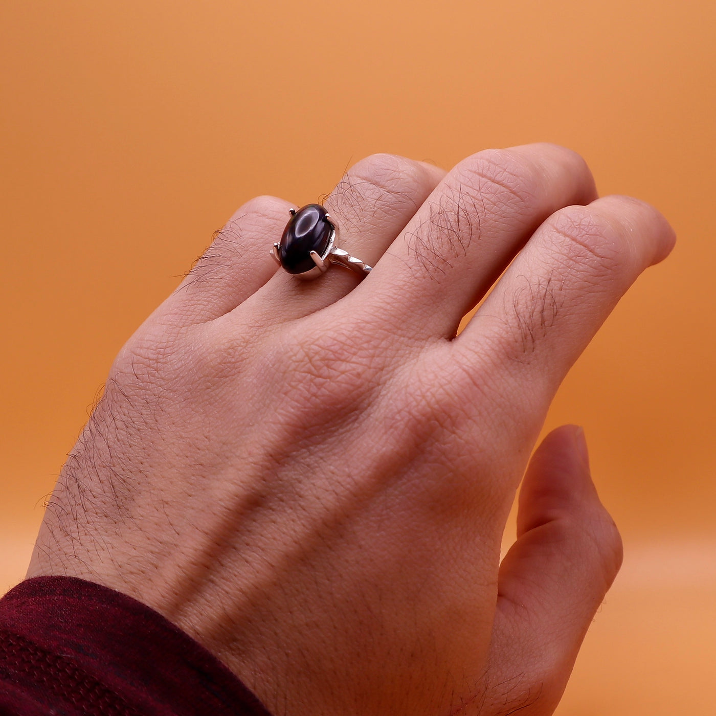 Handmade Black Fire Oval Australian Opal Silver Ring | Natural Australian Opal Stone Ring | US Size 9 - AlAliGems