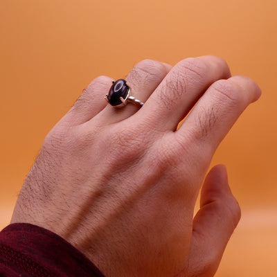 Handmade Black Fire Oval Australian Opal Silver Ring | Natural Australian Opal Stone Ring | US Size 9 - AlAliGems