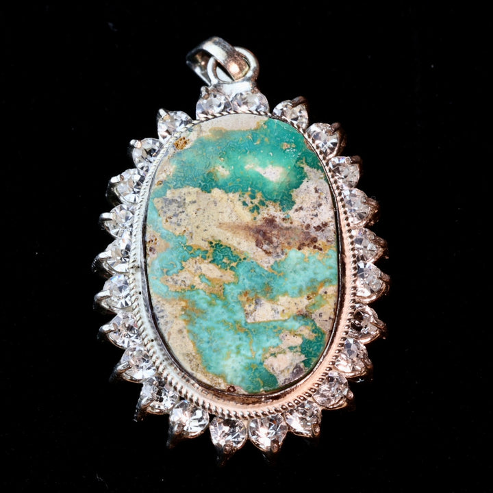 Green and Blue Oval Neyshabur Turquoise Stone Pendant | Feroza Pendant with Cubic Zirconia - Al Ali Gems