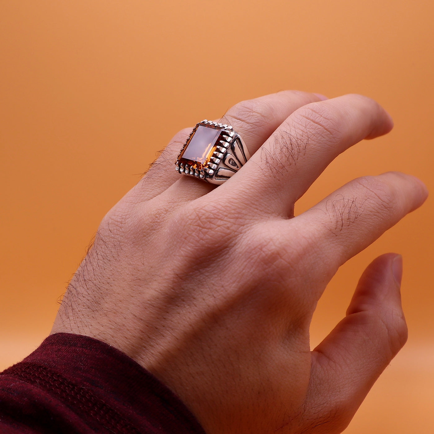 Handmade Silver Ring For Men | Alexandrite Ring Color Changing Stone | US Size 10.5 - Al Ali Gems
