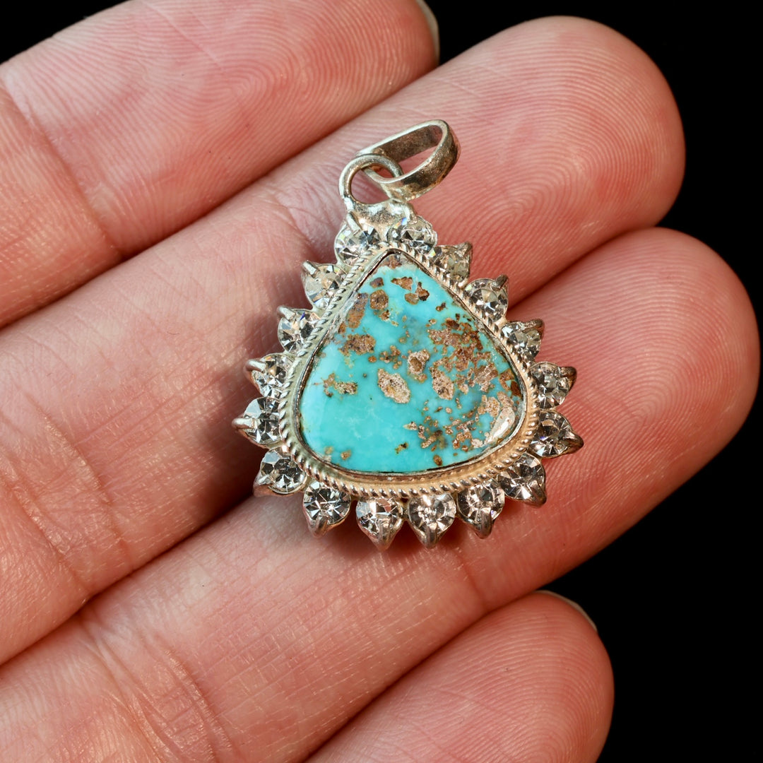 Teardrop Blue Neyshabur Turquoise Stone Pendant | Feroza Pendant with Cubic Zirconia - Al Ali Gems