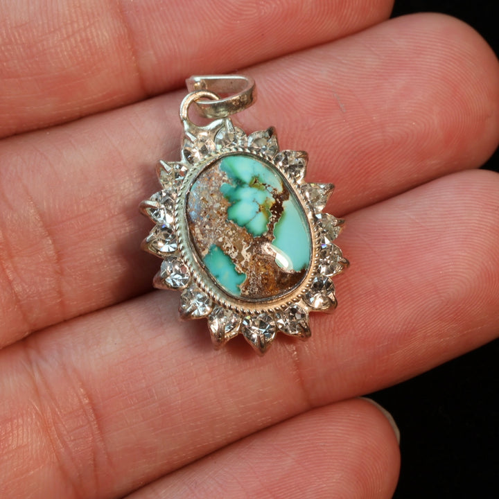 Neyshabur Turquoise Stone Pendant | Feroza Pendant with Cubic Zirconia - Al Ali Gems