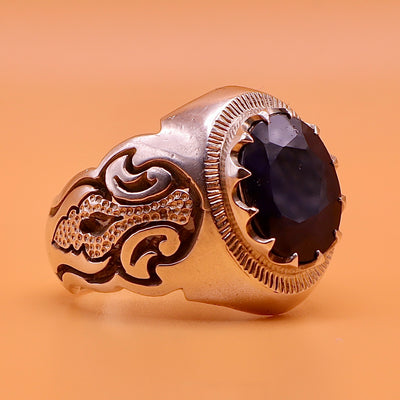 Handmade Sapphire Stone Sterling Silver Persian Ring | US Size 9 - Al Ali Gems