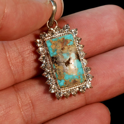 Neyshabur (Nishapur) Turquoise Stone Pendant | Feroza Pendant with Cubic Zirconia - Al Ali Gems