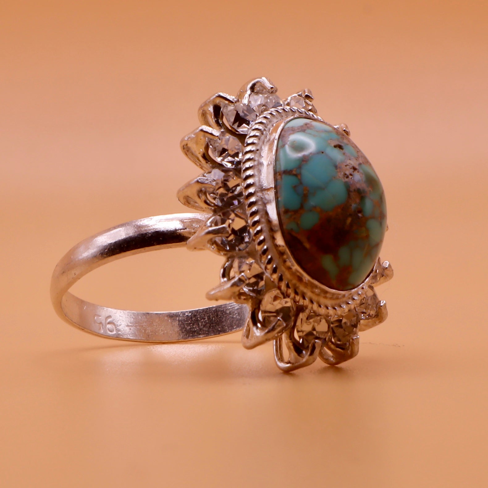 Turquoise Feroza Filigree Sides Women Ring (Gold Plated) | Boutique Ottoman  Exclusive