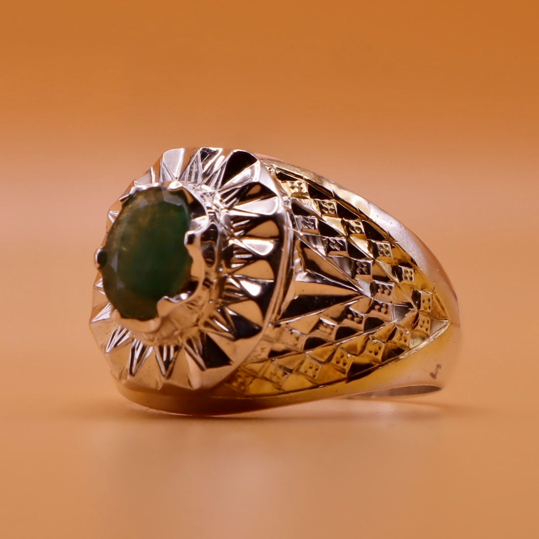Handmade Persian Sterling Silver Ring with Emerald Stone - Al Ali Gems
