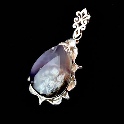 Teardrop Yemeni Shajari Aqeeq Stone Pendant | Handmade Sterling Silver | قلادة عقيق يماني شجري طبيعي⁩ - AlAliGems