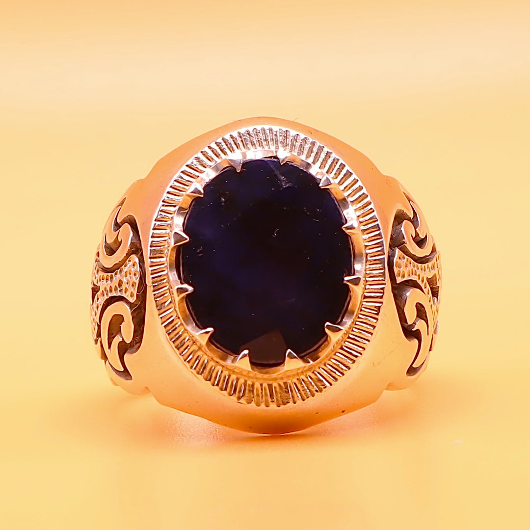 Handmade Sapphire Stone Sterling Silver Persian Ring | US Size 9 - Al Ali Gems