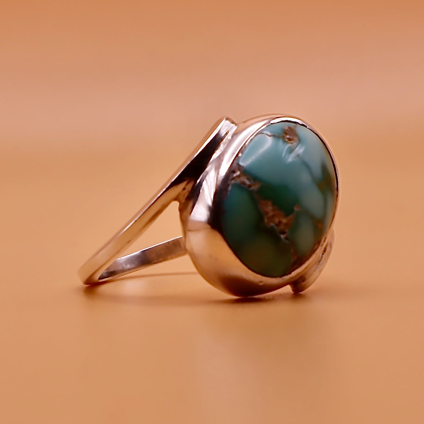 Nishapuri Feroza Ring for Ladies | Genuine Persian Turquoise Sterling Silver Ring with Unisex US Size 7.5 - AlAliGems