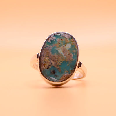 Nishapuri Feroza Ring for Ladies | Genuine Persian Turquoise Sterling Silver Ring with Unisex US Size 8 - AlAliGems