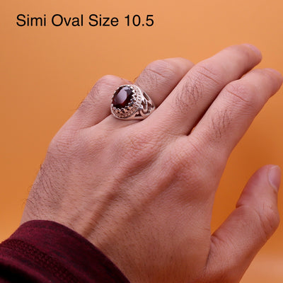 Handmade Yaqoot Silver Ring With Ya Hussain on Each Side | Ruby Stone Ring Unisex - Al Ali Gems