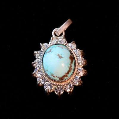 Neyshabur Turquoise Stone Pendant | Feroza Pendant with Cubic Zirconia - Al Ali Gems