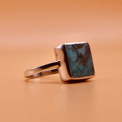 Square Cut Persian Nishapuri Feroza Ring | Genuine Persian Turquoise Sterling Silver Ring with Unisex US Size 8.5 - AlAliGems