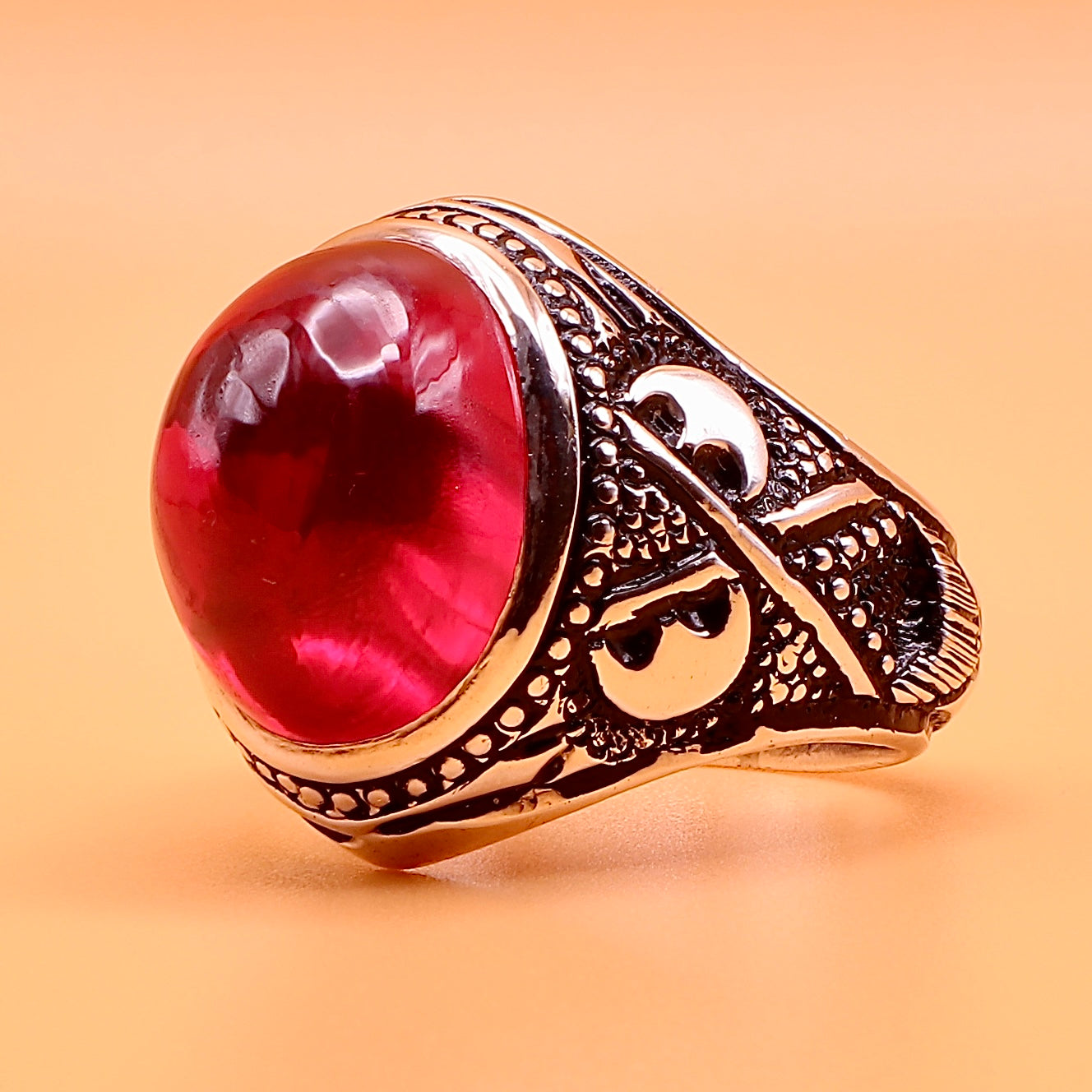 Handmade Iranian Yaqoot Silver Ring | Handmade Persian Ruby Stone | US Size 11 - Al Ali Gems