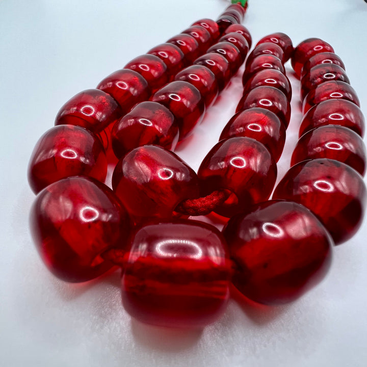 Vintage Old Oval Red Bakelite Tasbih Sandeloos Tasbih - سبحة بكلايت الماني احمر قديم⁩⁩ - Al Ali Gems