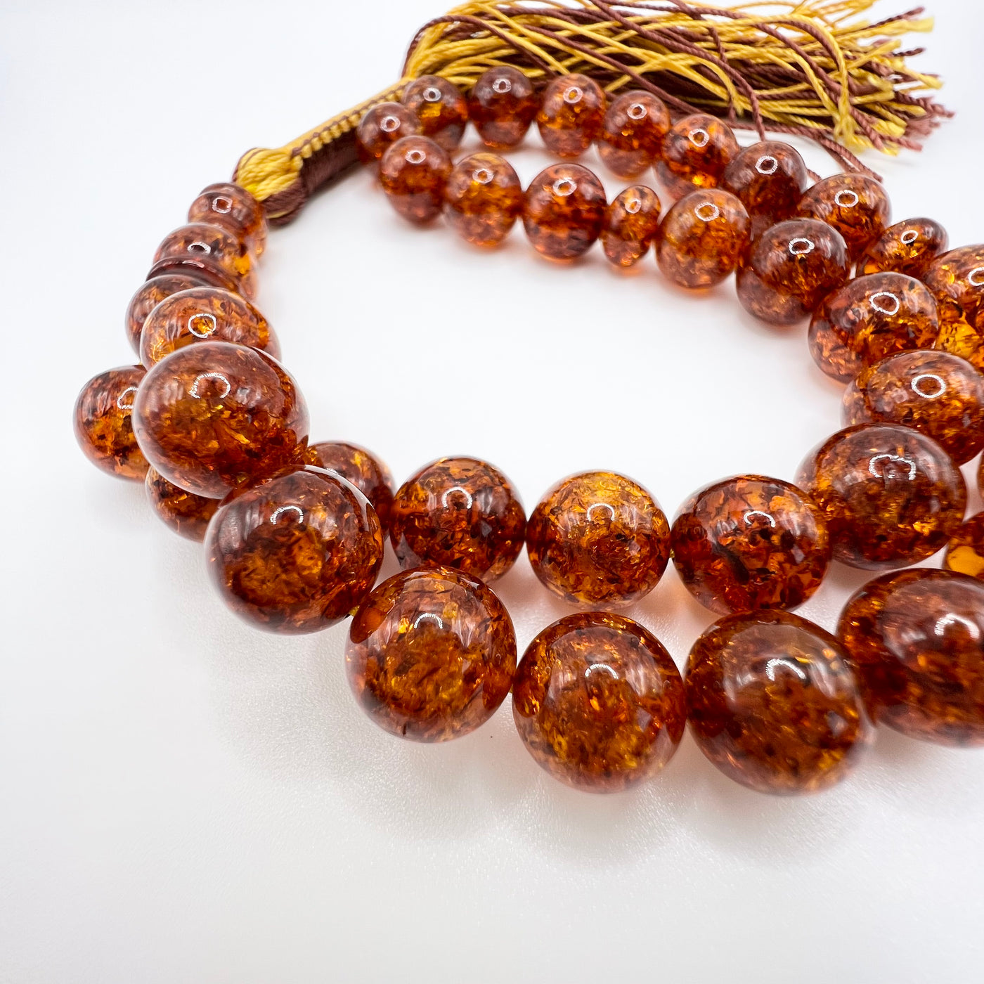 Round Shape Pressed Amber Baltic Tasbih Beads - Al Ali Gems