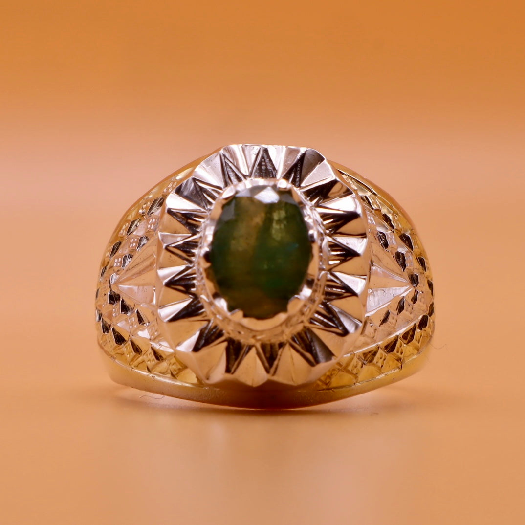 Handmade Persian Sterling Silver Ring with Emerald Stone - Al Ali Gems