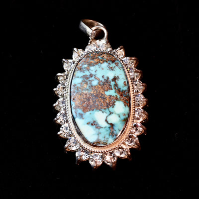 Oval Blue Neyshabur Turquoise Stone Pendant | Feroza Pendant with Cubic Zirconia - Al Ali Gems