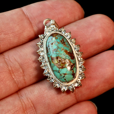 Oval Green Neyshabur Turquoise Stone Pendant | Feroza Pendant with Cubic Zirconia - Al Ali Gems