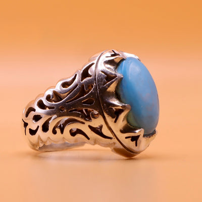 Unique Clear Feroza Turquoise Stone Ring | Genuine Natural Iranian Feroza Stone - AlAliGems