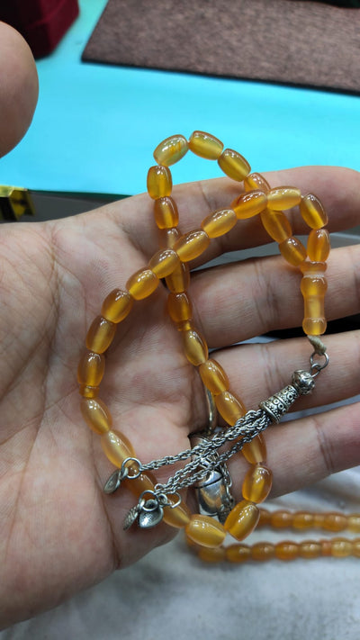 33 Beads of Yemen Islamic Tasbih Aqeeq Aqiq (Agate) Stones Prayer Bead, Yemeni Muslim Tesbih Taspih, 13 x 7 mm | Yemeni Aqeeq Stone - Al Ali Gems