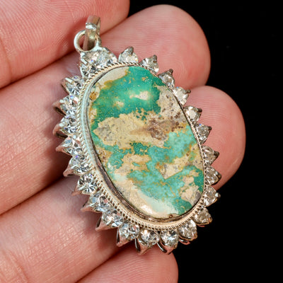 Green and Blue Oval Neyshabur Turquoise Stone Pendant | Feroza Pendant with Cubic Zirconia - Al Ali Gems