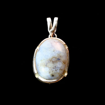 Oval Yemeni Shajari Aqeeq Stone Pendant | Handmade Sterling Silver | قلادة عقيق يماني شجري طبيعي⁩⁩⁩⁩⁩ - AlAliGems