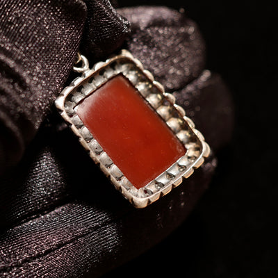 Ali Fatima Engraved Red Yemeni Aqeeq Stone Pendant - AlAliGems