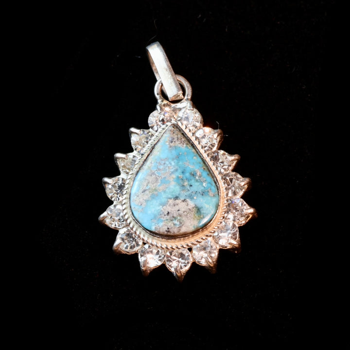 Teardrop Blue Neyshabur Turquoise Stone Pendant | Feroza Pendant with Cubic Zirconia - Al Ali Gems