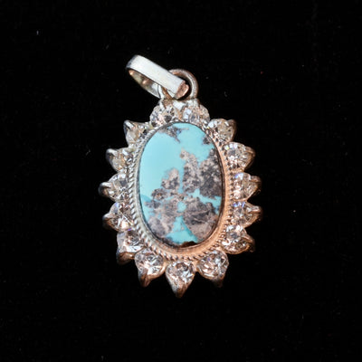 Neyshabur (Nishapur) Turquoise Stone Pendant | Feroza Pendant with Cubic Zirconia - Al Ali Gems