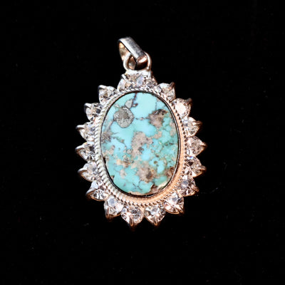 Neyshabur Turquoise Stone Pendant | Feroza Pendant with Cubic Zirconia - Al Ali Gems