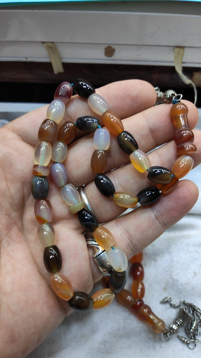 33 Beads of Yemen Islamic Tasbih Aqeeq Aqiq (Agate) Stones Prayer Bead, Yemeni Muslim Tesbih Taspih, 13 x 7 mm | Yemeni Aqeeq Stone - Al Ali Gems