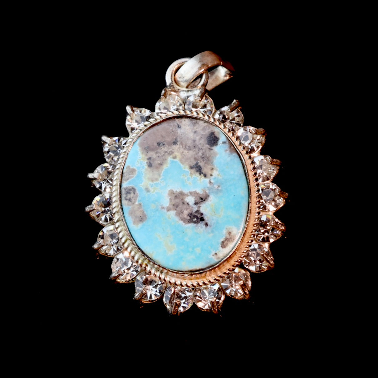 Round Blue Neyshabur Turquoise Stone Pendant | Feroza Pendant with Cubic Zirconia - Al Ali Gems