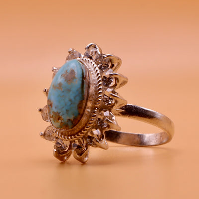 Nishapuri Feroza Ring for Ladies | Genuine Persian Turquoise Sterling Silver Ring with Cubic Zirconia for Women US Size 7 - AlAliGems