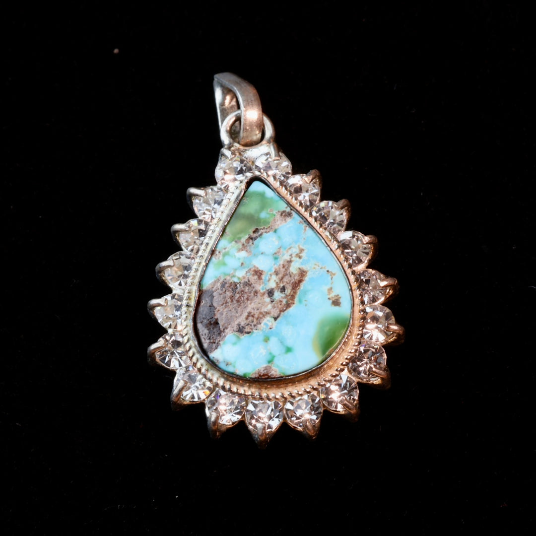 Teardrop Blue and Green Neyshabur Turquoise Stone Pendant | Feroza Pendant with Cubic Zirconia - Al Ali Gems