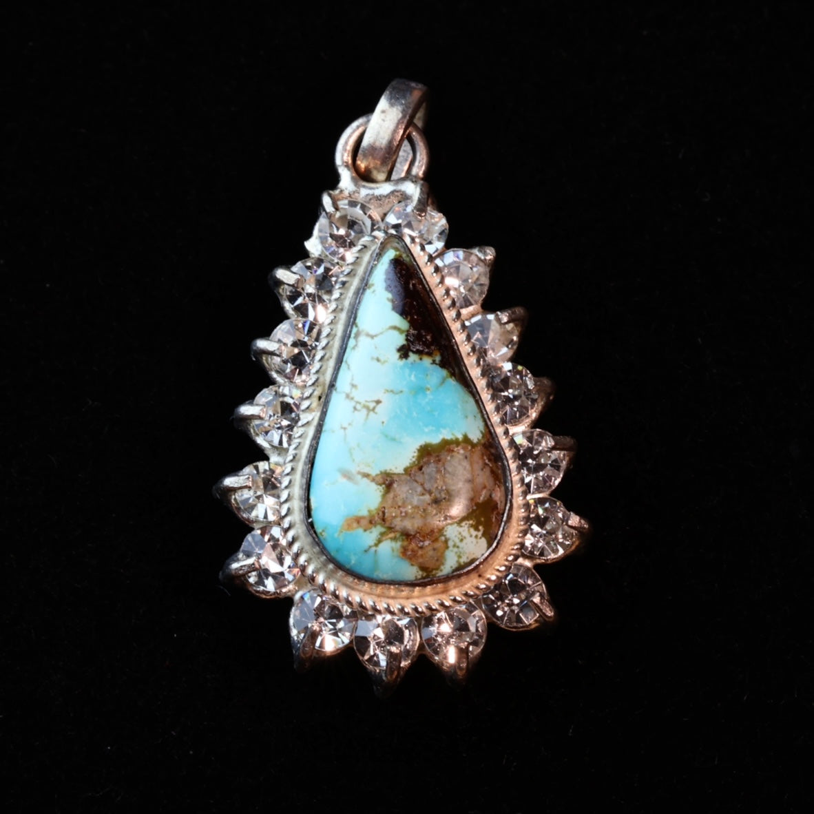 Teardrop Blue Neyshabur Turquoise Stone Pendant | Feroza Pendant with Cubic Zirconia - Al Ali Gems