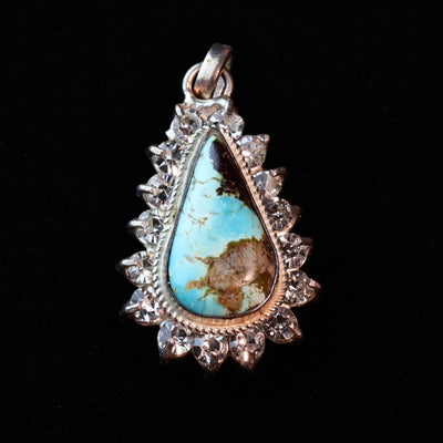 Teardrop Blue Neyshabur Turquoise Stone Pendant | Feroza Pendant with Cubic Zirconia - Al Ali Gems