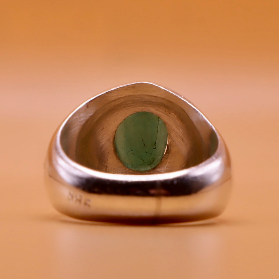 Handmade Persian Sterling Silver Ring with Emerald Stone - Al Ali Gems