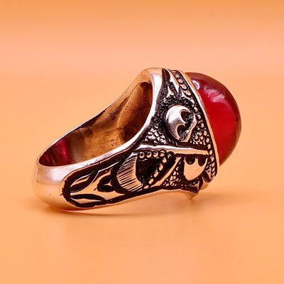 Handmade Iranian Yaqoot Silver Ring | Handmade Persian Ruby Stone | US Size 11 - Al Ali Gems