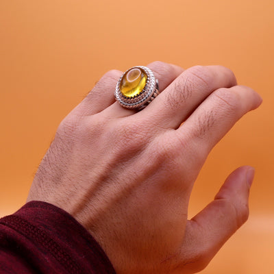 Handmade Amber Silver Ring - Kahraman Natural Amber - US Size 11.25 - AlAliGems
