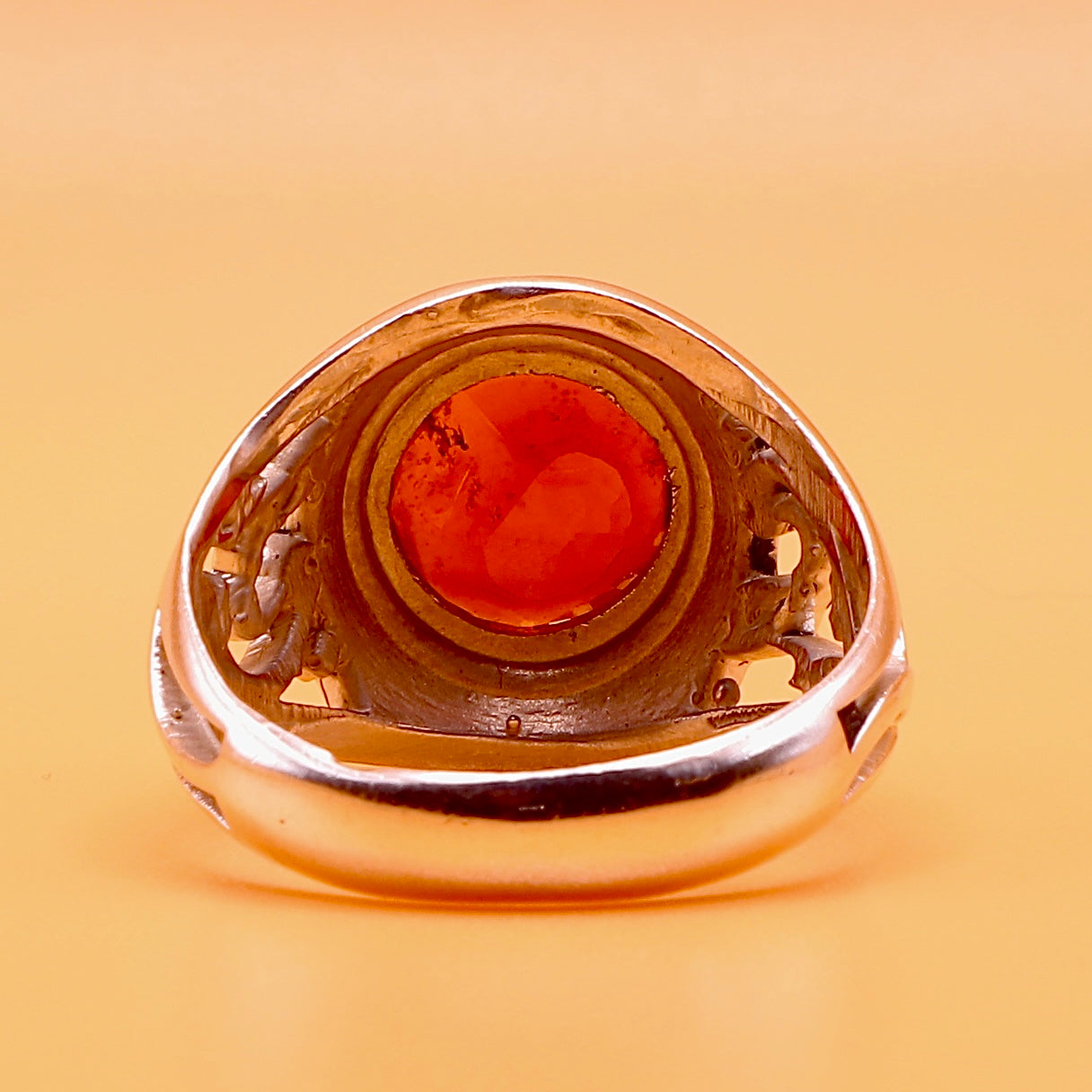 Handmade Yaqoot Silver Ring With Ya Hussain on Each Side | Ruby Stone Ring Unisex - Al Ali Gems