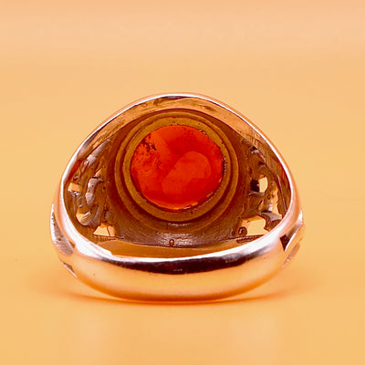 Handmade Yaqoot Silver Ring With Ya Hussain on Each Side | Ruby Stone Ring Unisex - Al Ali Gems
